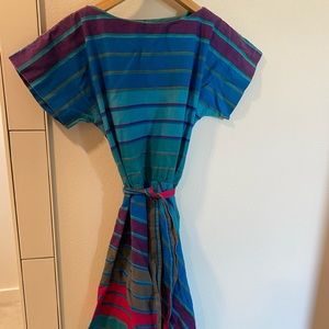 SOLD! Vintage 70s 80s midi dress stripes rainbow